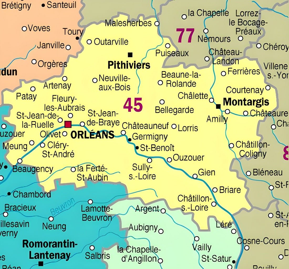 carte loiret et département proche